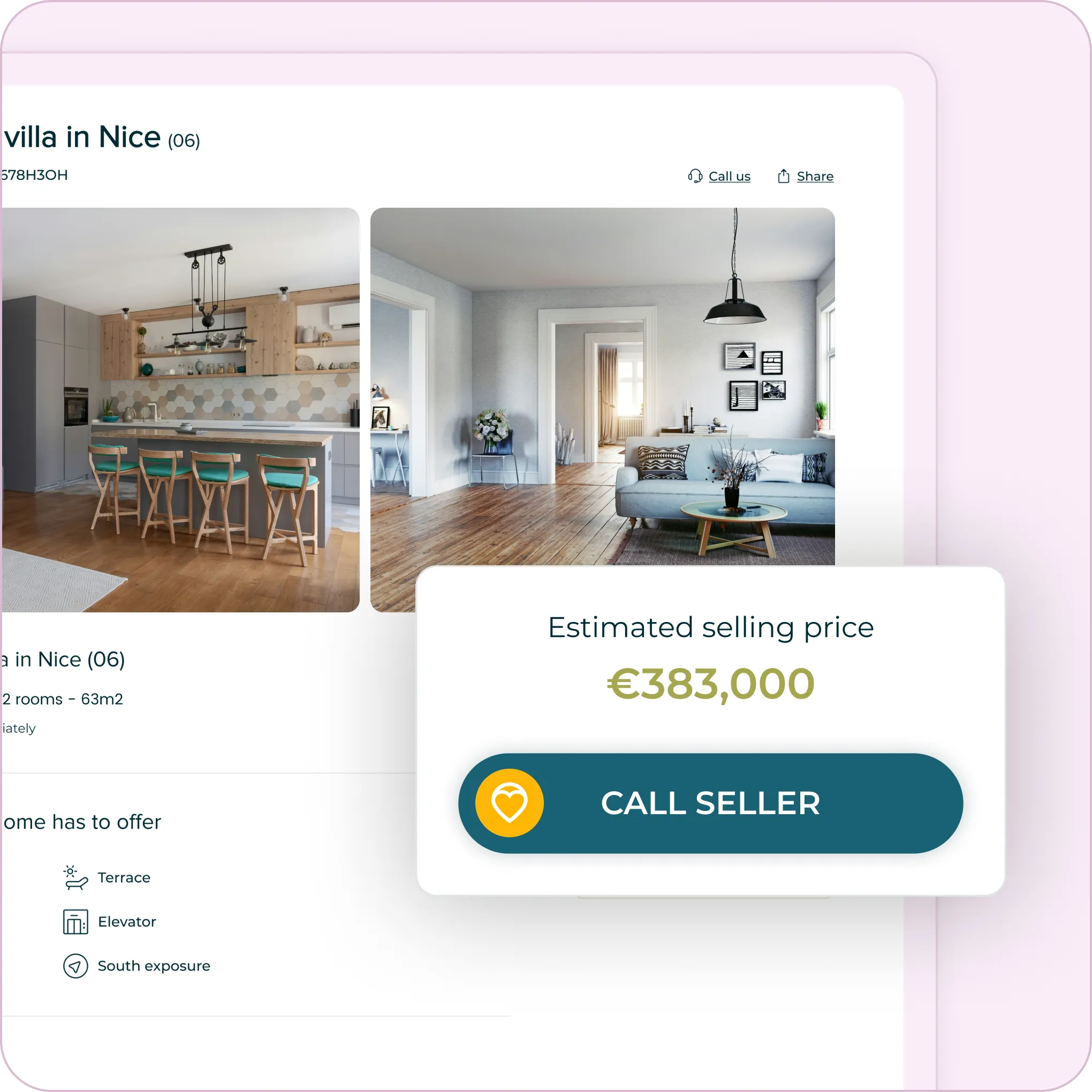 Embedded property listing with a Call seller button powered by Callr